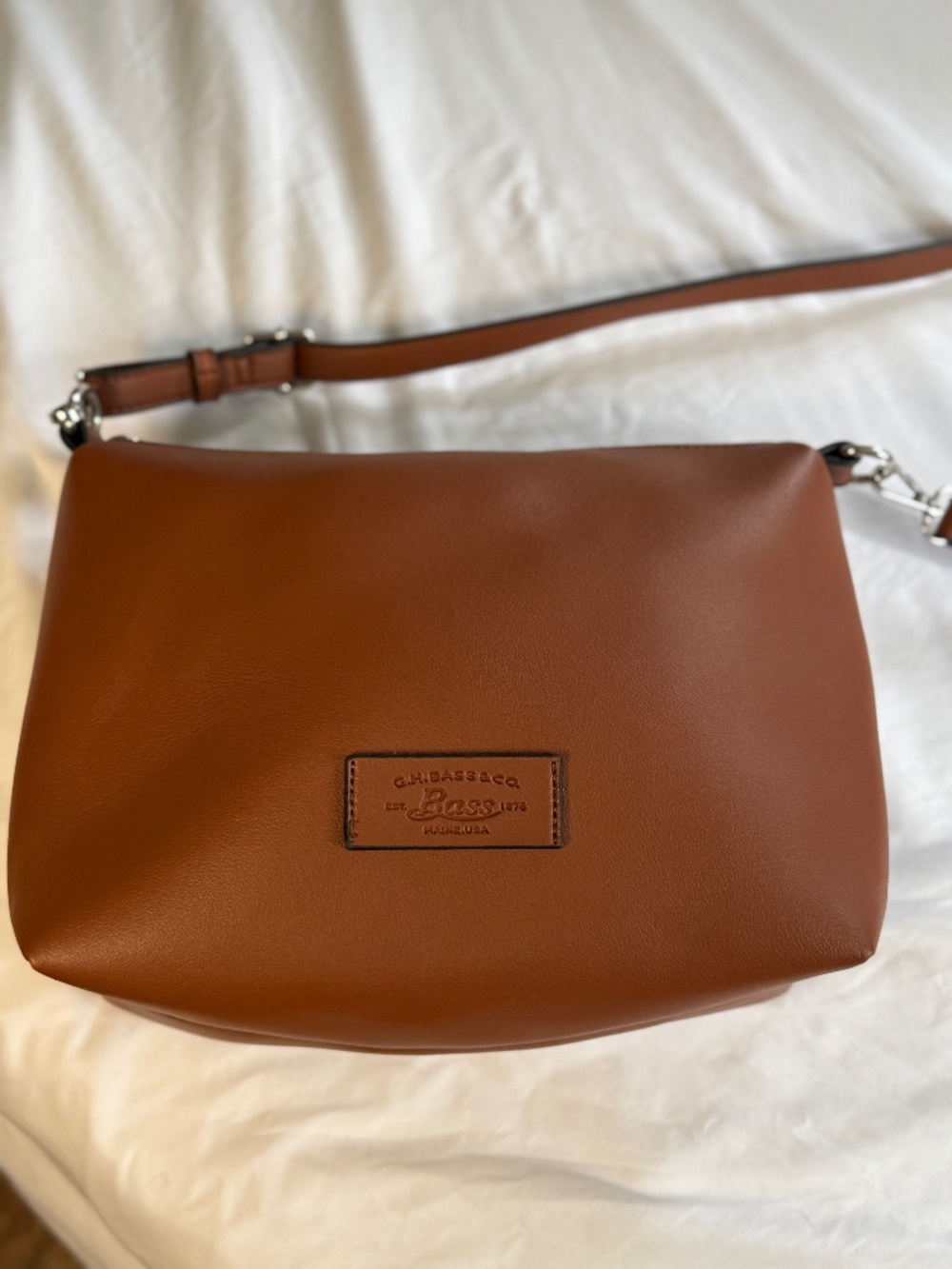 G.H. Bass & Co Brown Faux Leather Crossbody Tote Bag Small Minimal Classic